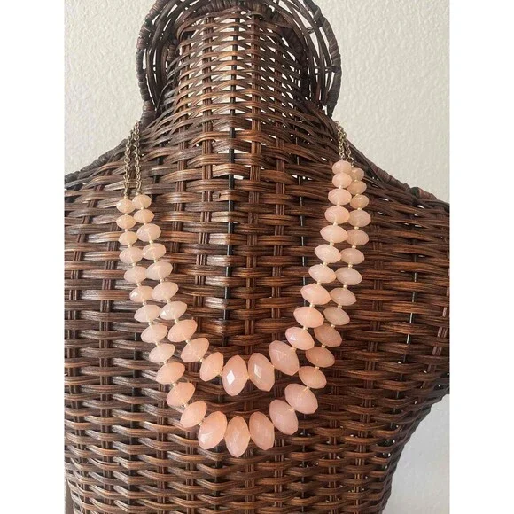 Acrylic Pink Layer Beaded Statement Necklace Faceted Womens - Picture 2 of 4